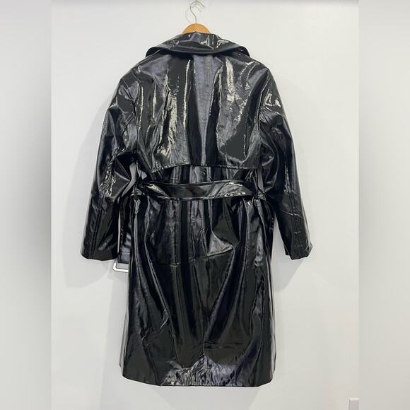 NEW Torn by Ronny Kobo Regina Patent Leather Black Trench Coat Medium Matrix - Picture 9 of 13